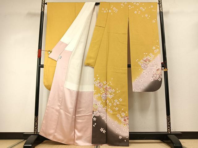平和屋着物●豪華振袖　駒刺繍　毬　舞桜文　暈し染め　金彩　京都きもの友禅扱い　正絹　逸品　AABJ4058fy