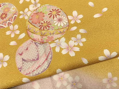 平和屋着物●豪華振袖　駒刺繍　毬　舞桜文　暈し染め　金彩　京都きもの友禅扱い　正絹　逸品　AABJ4058fy