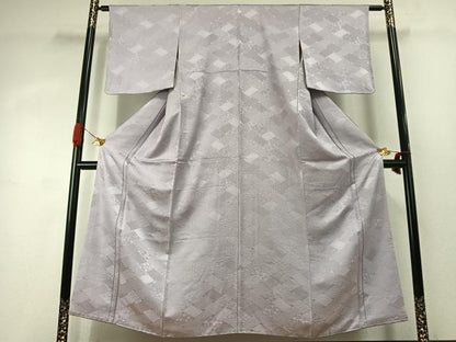 平和屋着物●上質な色無地　檜垣花地紋　桜鼠色　正絹　逸品　未使用　AABJ4059fy