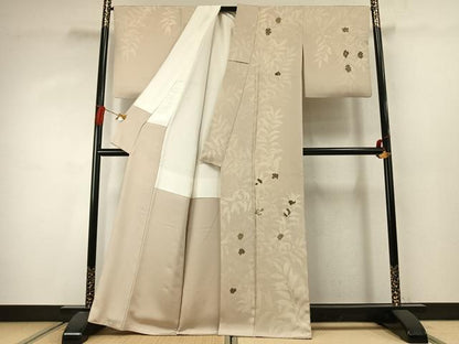 平和屋着物●中井淳夫　訪問着　刺繍　草花文　金糸　金彩　正絹　逸品　AABJ4060fy