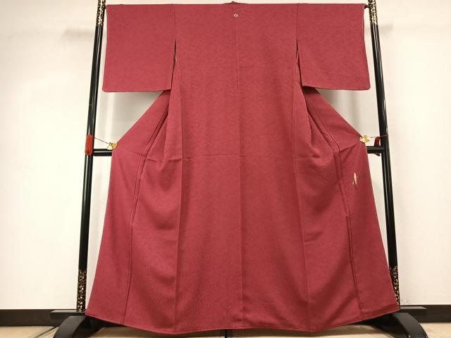 平和屋着物●上質な色無地　作家物　霞地紋　蘇芳色　正絹　逸品　未使用　AABJ4062fy