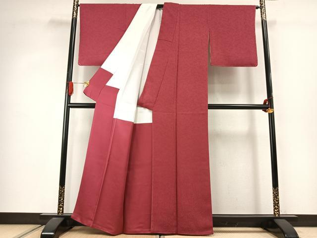 平和屋着物●上質な色無地　作家物　霞地紋　蘇芳色　正絹　逸品　未使用　AABJ4062fy