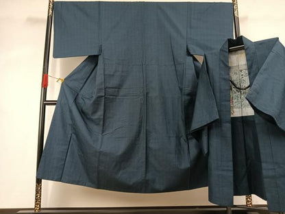 平和屋着物●男性　紬　アンサンブル　100亀甲　総詰め　正絹　逸品　AABJ4066fy
