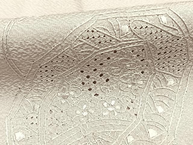平和屋着物●無地絵羽訪問着　中国三大刺繍　汕頭刺繍　スワトウ刺繍　総刺繍　鏡裏花文　牡丹鼠色　正絹　逸品　AABJ4070fy