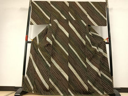 平和屋着物●上質な小紋　斜縞　正絹　逸品　未使用　AABJ4073fy