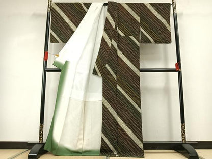 平和屋着物●上質な小紋　斜縞　正絹　逸品　未使用　AABJ4073fy