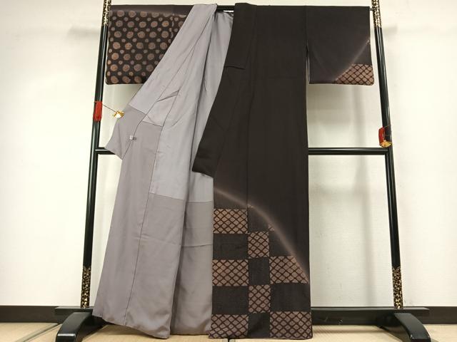 平和屋着物●訪問着　中国三大刺繍　汕頭刺繍　スワトウ刺繍　幾何学文様　暈し染め　正絹　逸品　AABJ4078fy