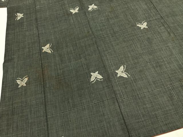 平和屋着物●本場大島紬　総絣　舞蝶文　黒地　正絹　逸品　AABJ4079fy