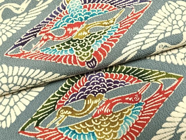 平和屋着物●上質な小紋　型染め　双鶴菱　鬼しぼ縮緬　正絹　逸品　AABJ4080fy