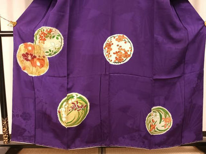 平和屋着物●アンティーク　大正ロマン　訪問着　駒刺繍　花丸文　金糸　金彩　正絹　逸品　AABJ4082fy