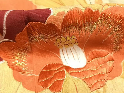 平和屋着物●アンティーク　大正ロマン　訪問着　駒刺繍　花丸文　金糸　金彩　正絹　逸品　AABJ4082fy