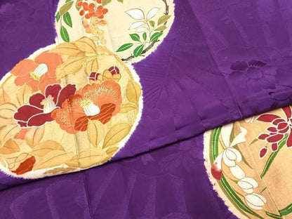 平和屋着物●アンティーク　大正ロマン　訪問着　駒刺繍　花丸文　金糸　金彩　正絹　逸品　AABJ4082fy