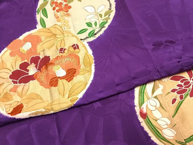 平和屋着物●アンティーク　大正ロマン　訪問着　駒刺繍　花丸文　金糸　金彩　正絹　逸品　AABJ4082fy