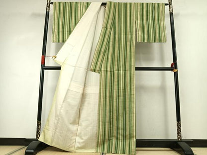 平和屋着物●上質な紬　縞　正絹　逸品　AABJ4083fy