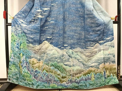 平和屋着物●荒川東海　訪問着　風景文　暈し染め　銀通し地　正絹　逸品　AABJ4087fy