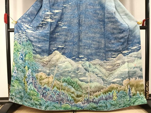 平和屋着物●荒川東海　訪問着　風景文　暈し染め　銀通し地　正絹　逸品　AABJ4087fy