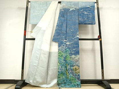 平和屋着物●荒川東海　訪問着　風景文　暈し染め　銀通し地　正絹　逸品　AABJ4087fy