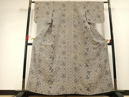 平和屋着物●上質な小紋　型染め　草花文　正絹　逸品　AABJ4090fy
