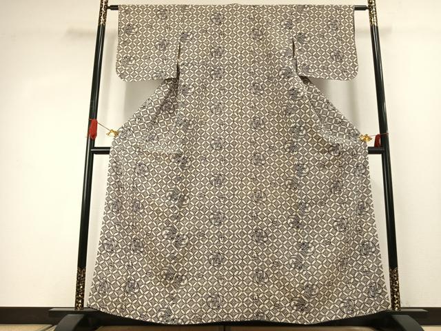 平和屋着物●上質な小紋　型染め　草花文　正絹　逸品　AABJ4090fy