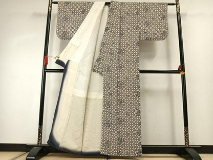 平和屋着物●上質な小紋　型染め　草花文　正絹　逸品　AABJ4090fy