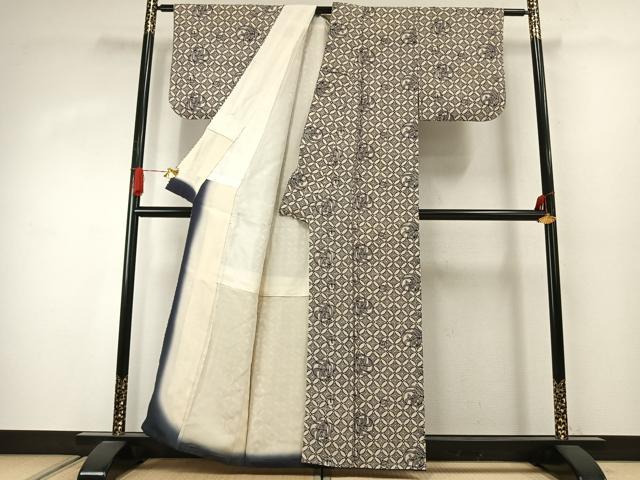 平和屋着物●上質な小紋　型染め　草花文　正絹　逸品　AABJ4090fy