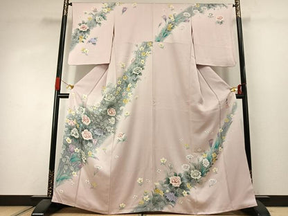 平和屋着物●巨匠　前田華清　手描き　訪問着　草花文　暈し染め　正絹　逸品　AABJ4092fy