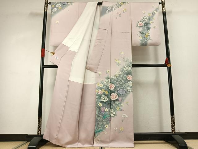 平和屋着物●巨匠　前田華清　手描き　訪問着　草花文　暈し染め　正絹　逸品　AABJ4092fy