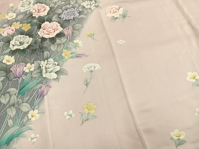 平和屋着物●巨匠　前田華清　手描き　訪問着　草花文　暈し染め　正絹　逸品　AABJ4092fy