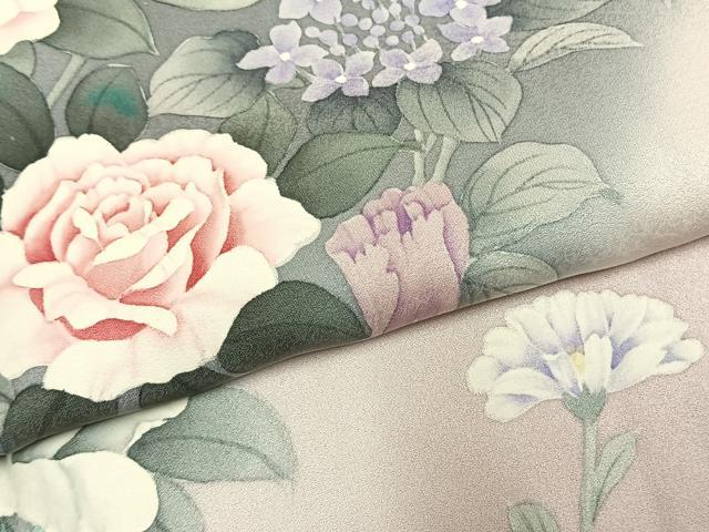 平和屋着物●巨匠　前田華清　手描き　訪問着　草花文　暈し染め　正絹　逸品　AABJ4092fy