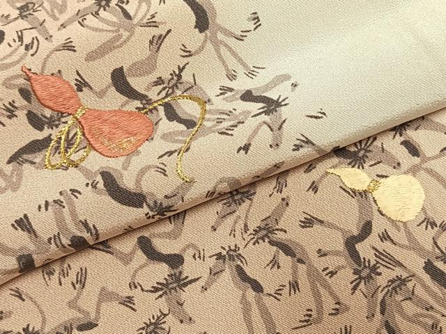 平和屋着物●訪問着　作家物　刺繍　瓢箪　河童　金糸　正絹　逸品　AABJ4093fy