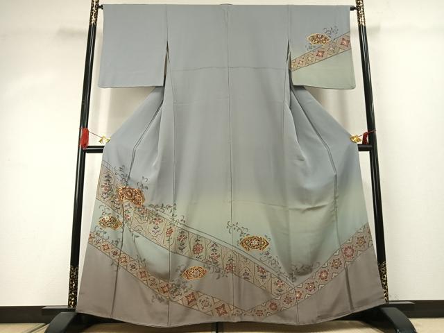 平和屋着物●訪問着　中国三大刺繍　汕頭刺繍　スワトウ刺繍　総刺繍　地紙花文　暈し染め　金糸　正絹　逸品　AABJ4094fy