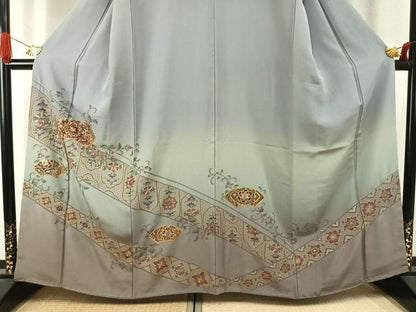 平和屋着物●訪問着　中国三大刺繍　汕頭刺繍　スワトウ刺繍　総刺繍　地紙花文　暈し染め　金糸　正絹　逸品　AABJ4094fy