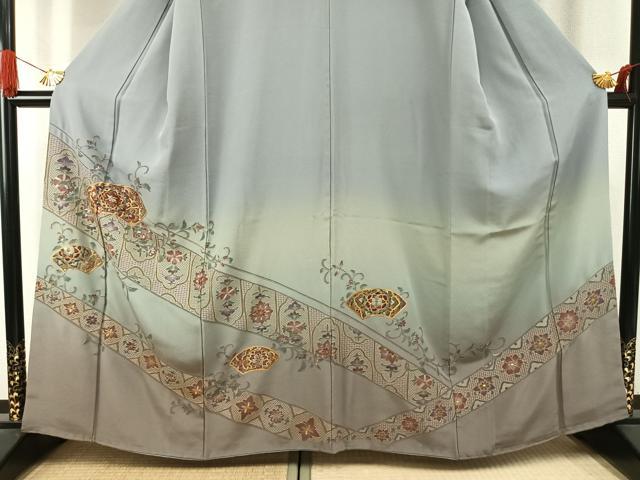 平和屋着物●訪問着　中国三大刺繍　汕頭刺繍　スワトウ刺繍　総刺繍　地紙花文　暈し染め　金糸　正絹　逸品　AABJ4094fy
