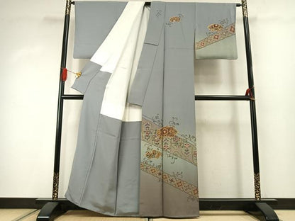 平和屋着物●訪問着　中国三大刺繍　汕頭刺繍　スワトウ刺繍　総刺繍　地紙花文　暈し染め　金糸　正絹　逸品　AABJ4094fy