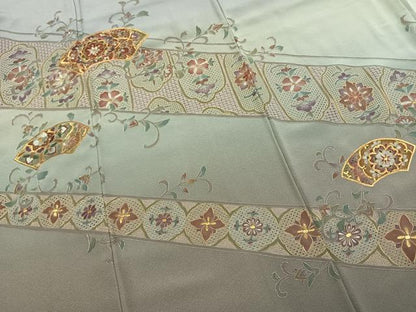 平和屋着物●訪問着　中国三大刺繍　汕頭刺繍　スワトウ刺繍　総刺繍　地紙花文　暈し染め　金糸　正絹　逸品　AABJ4094fy