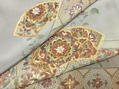 平和屋着物●訪問着　中国三大刺繍　汕頭刺繍　スワトウ刺繍　総刺繍　地紙花文　暈し染め　金糸　正絹　逸品　AABJ4094fy
