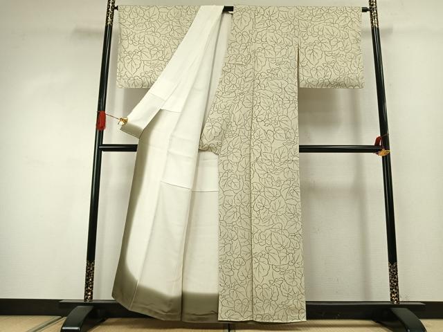 平和屋着物●上質な小紋　草花文　丹後ちりめん　反端付き　正絹　逸品　未使用　AABJ4095fy