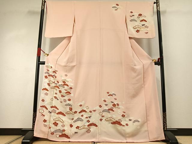 平和屋着物●訪問着　駒刺繍　松竹梅　暈し染め　金彩　正絹　逸品　AABJ4096fy