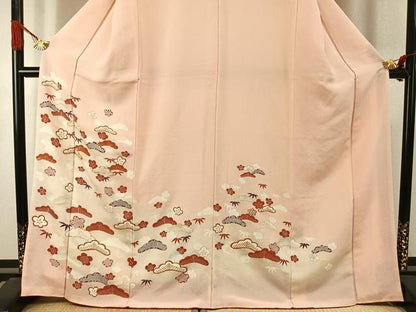 平和屋着物●訪問着　駒刺繍　松竹梅　暈し染め　金彩　正絹　逸品　AABJ4096fy