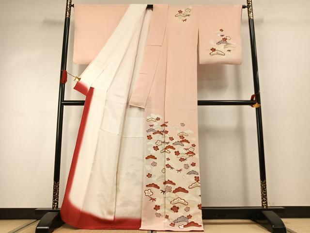 平和屋着物●訪問着　駒刺繍　松竹梅　暈し染め　金彩　正絹　逸品　AABJ4096fy