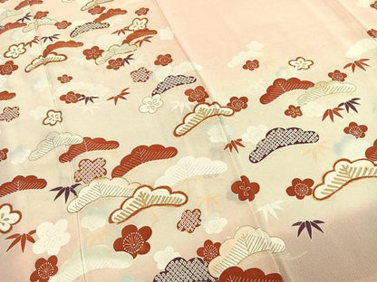 平和屋着物●訪問着　駒刺繍　松竹梅　暈し染め　金彩　正絹　逸品　AABJ4096fy
