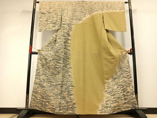 平和屋着物●草木染友禅作家　小山仁郎　訪問着　枝松文　金通し地　ますいわ屋扱い　正絹　逸品　AABJ4097fy