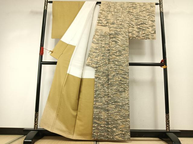 平和屋着物●草木染友禅作家　小山仁郎　訪問着　枝松文　金通し地　ますいわ屋扱い　正絹　逸品　AABJ4097fy