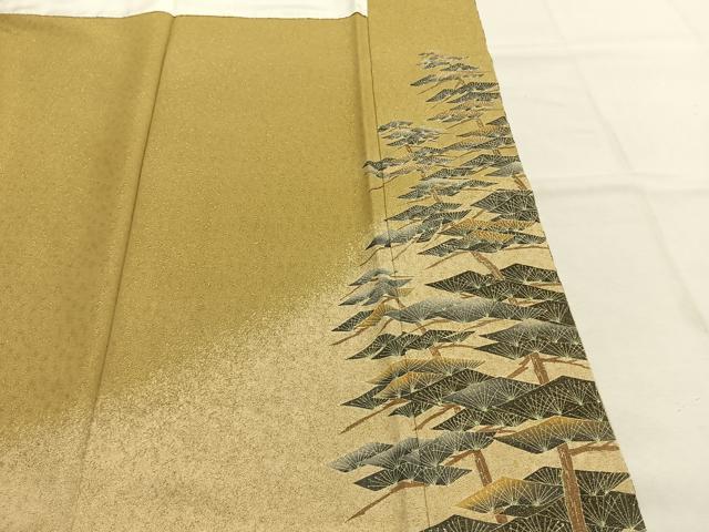 平和屋着物●草木染友禅作家　小山仁郎　訪問着　枝松文　金通し地　ますいわ屋扱い　正絹　逸品　AABJ4097fy