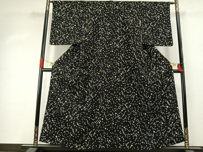 平和屋着物●上質な小紋　総絞り　鹿の子文様　黒地　正絹　逸品　AABJ4101fy