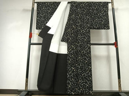 平和屋着物●上質な小紋　総絞り　鹿の子文様　黒地　正絹　逸品　AABJ4101fy