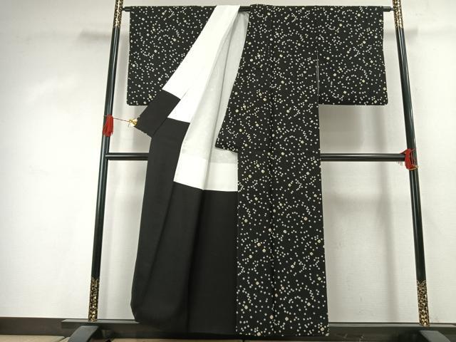 平和屋着物●上質な小紋　総絞り　鹿の子文様　黒地　正絹　逸品　AABJ4101fy