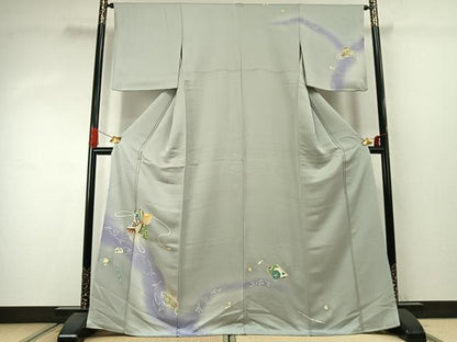 平和屋着物●訪問着　駒刺繍　誰が袖花文　暈し染め　金彩　正絹　逸品　AABJ4102fy