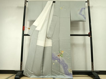 平和屋着物●訪問着　駒刺繍　誰が袖花文　暈し染め　金彩　正絹　逸品　AABJ4102fy