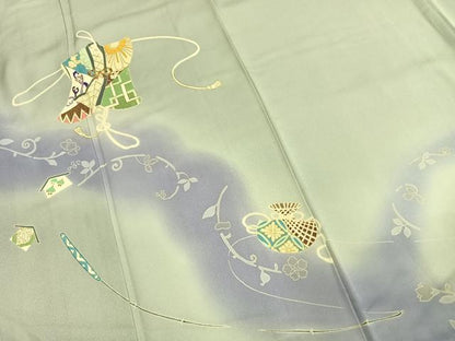 平和屋着物●訪問着　駒刺繍　誰が袖花文　暈し染め　金彩　正絹　逸品　AABJ4102fy
